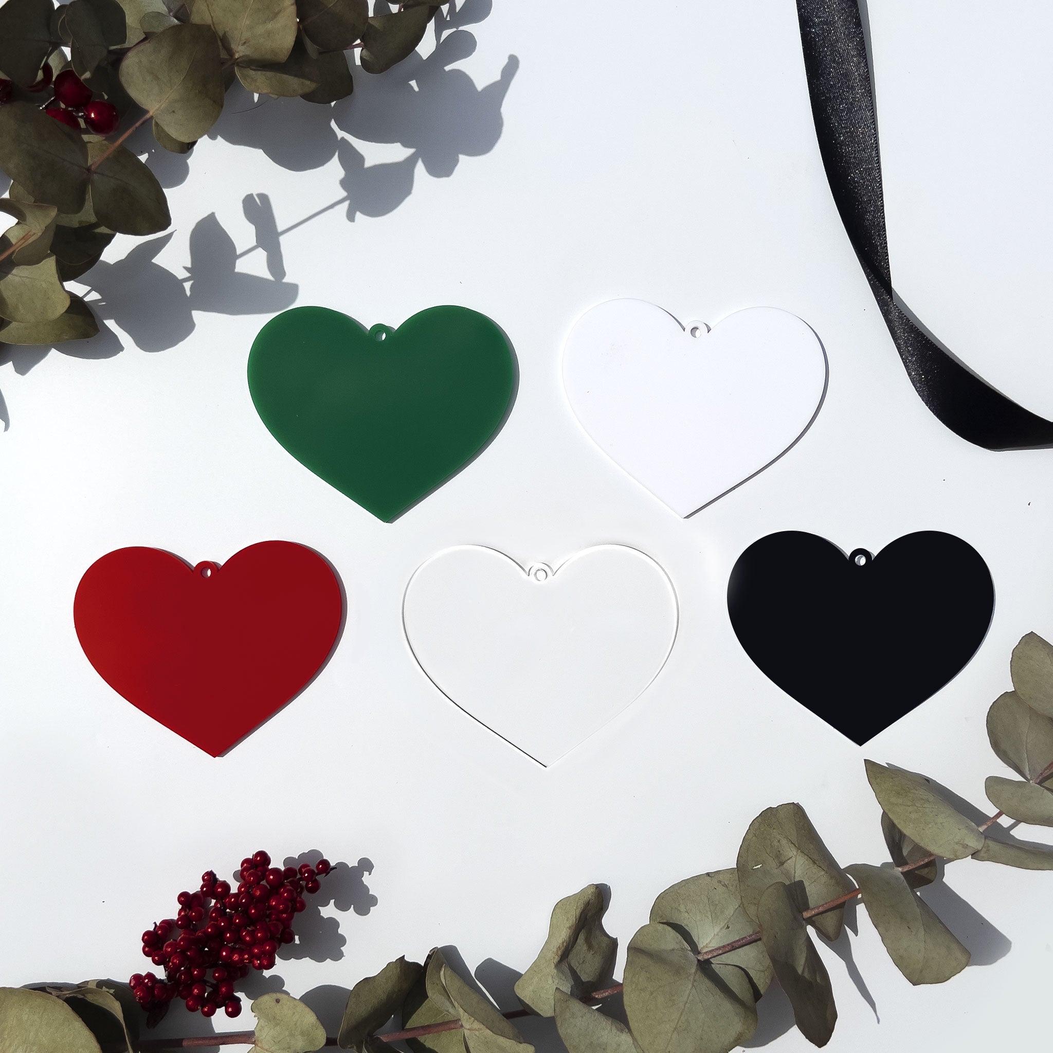 Acrylic Blank Heart Baubles - Solid Colours