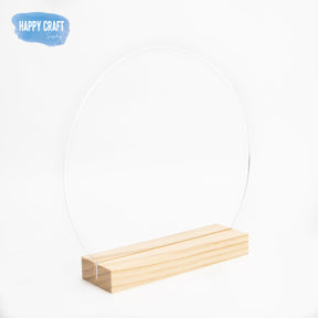Small round clear acrylic blank sign + wood base