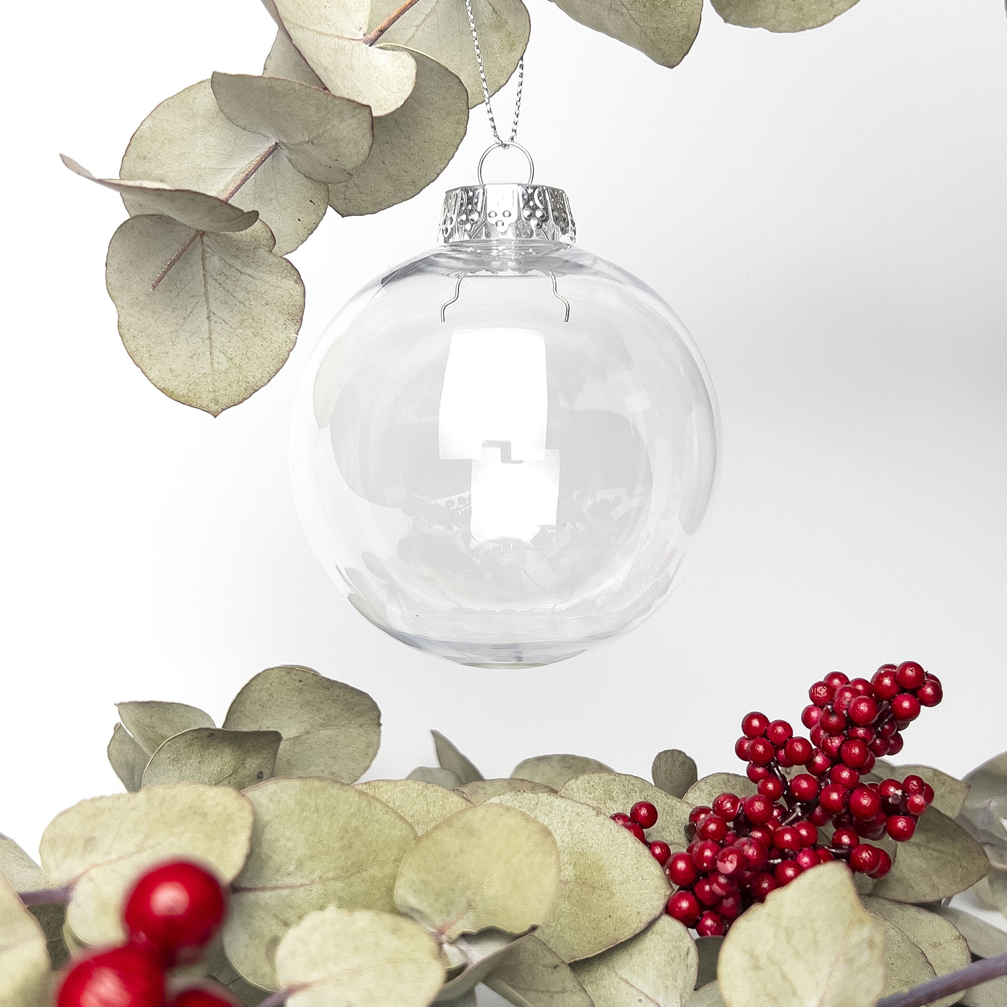 80mm Clear Shatterproof Christmas Baubles Ornament Pack