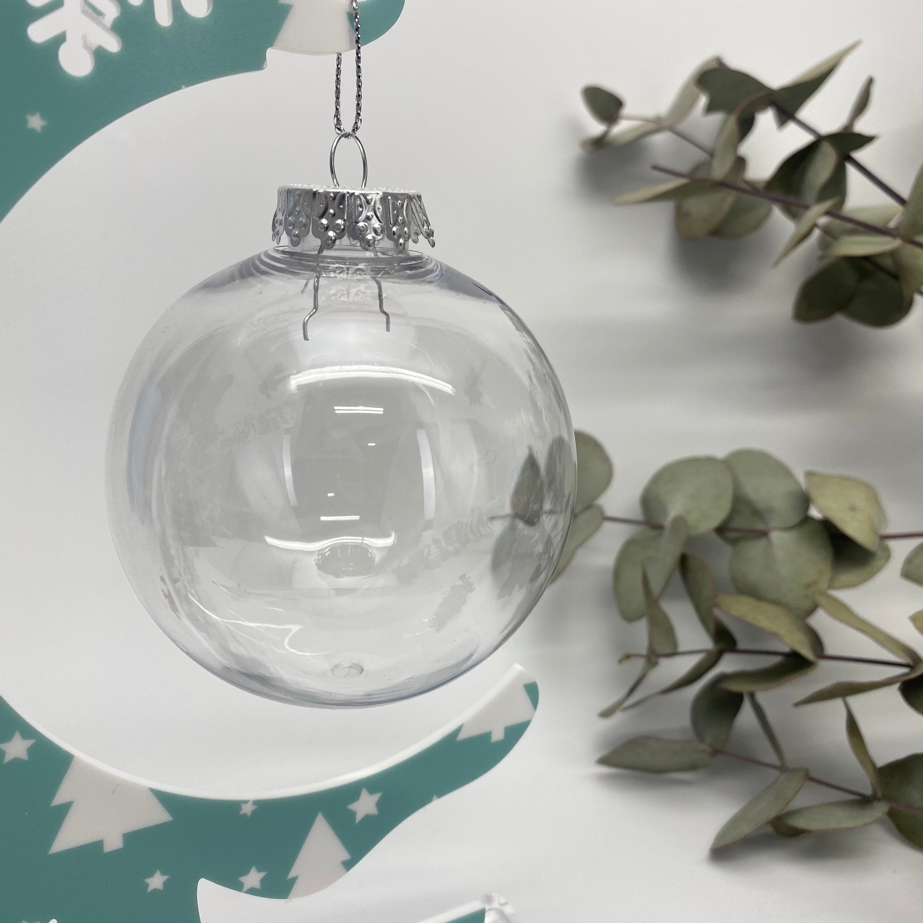 80mm Clear Shatterproof Christmas Baubles Ornament Pack