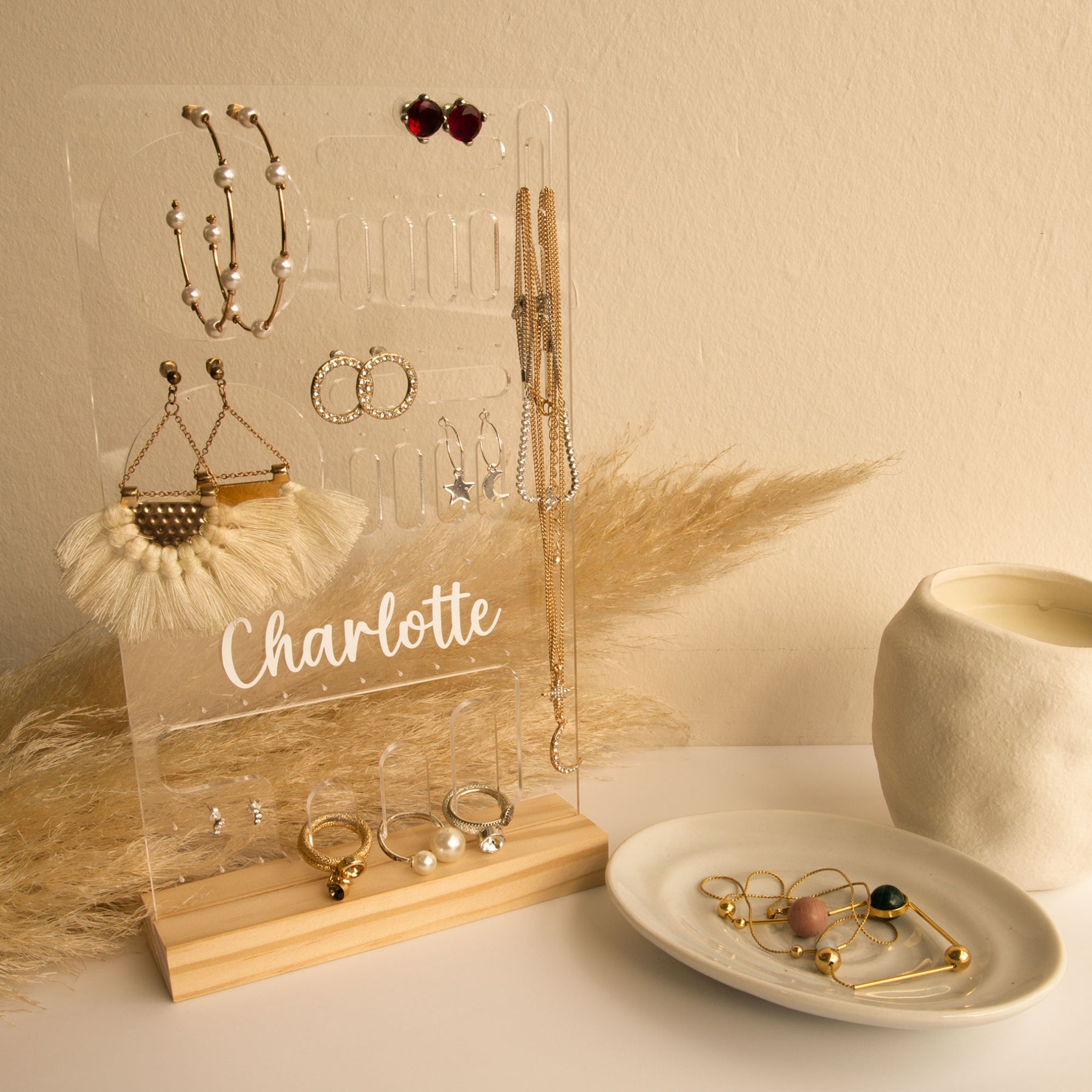 Acrylic Blank Jewellery Stand with Wood Base