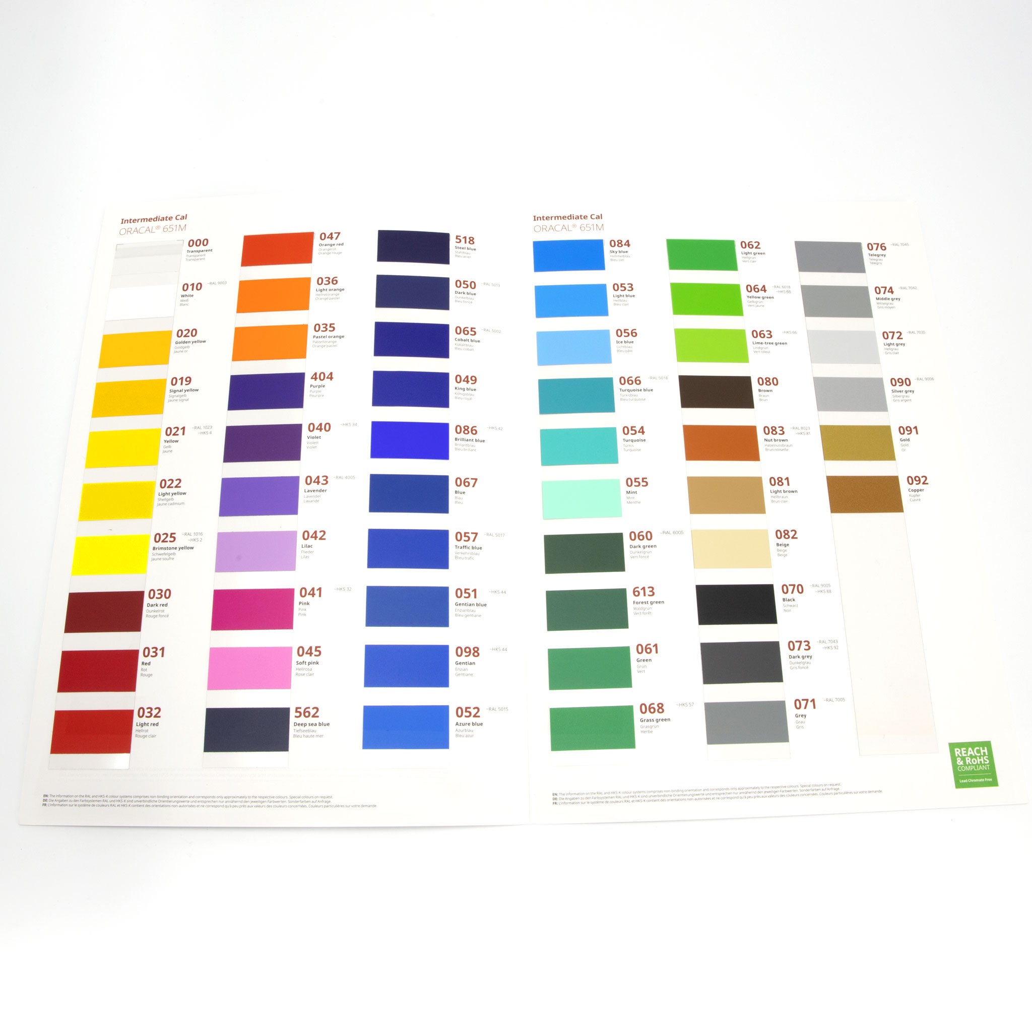 ORACAL 651 Matte Colour Chart