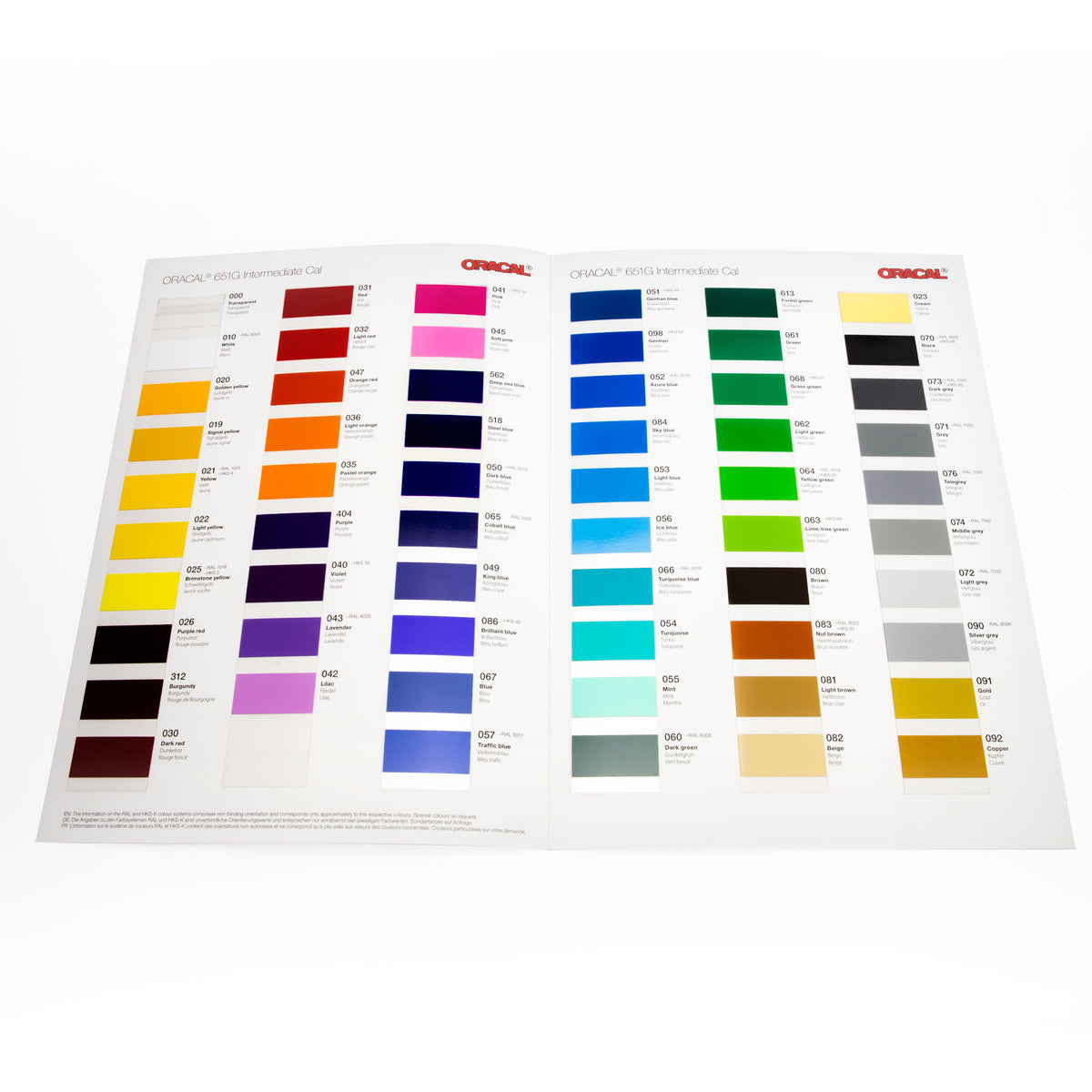 Vinyl Oracal Colour Charts