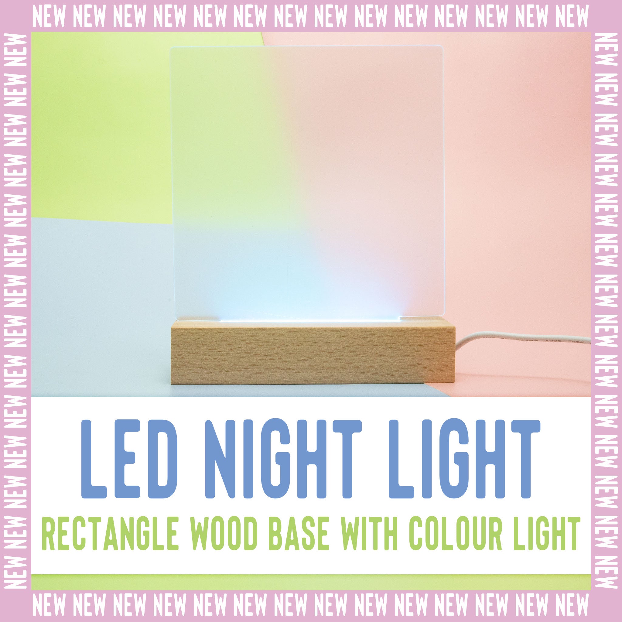 LED Night Light - Rectangle Wood Base Colour Light