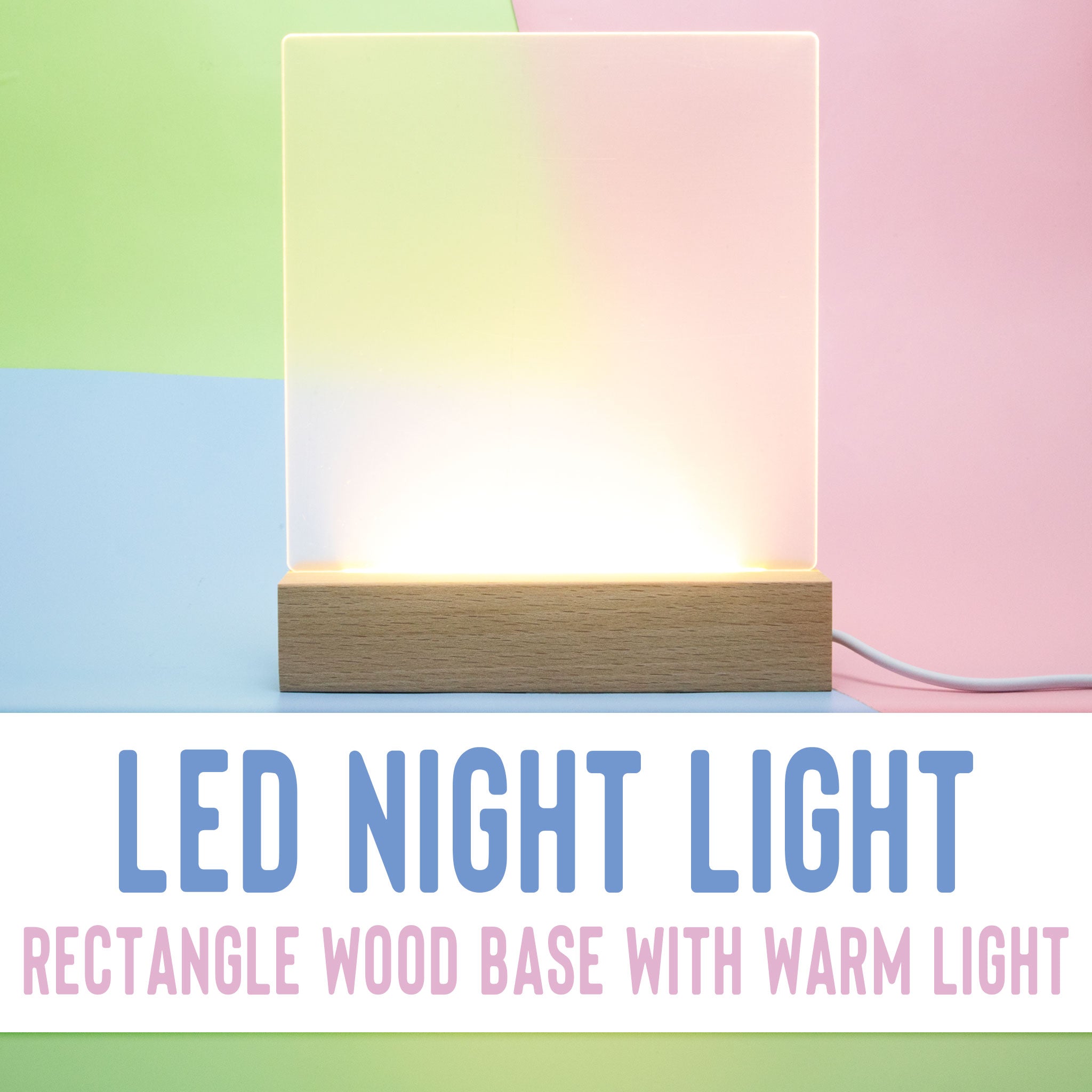 LED Night Light - Rectangle Wood Base Warm Light