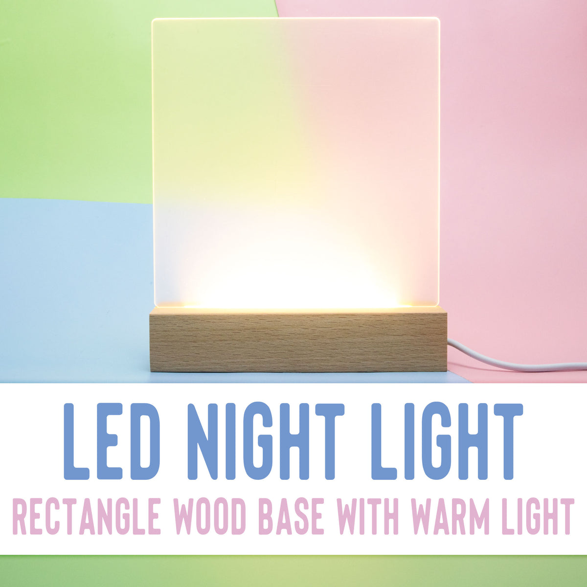 LED Night Light - Rectangle Wood Base Warm Light