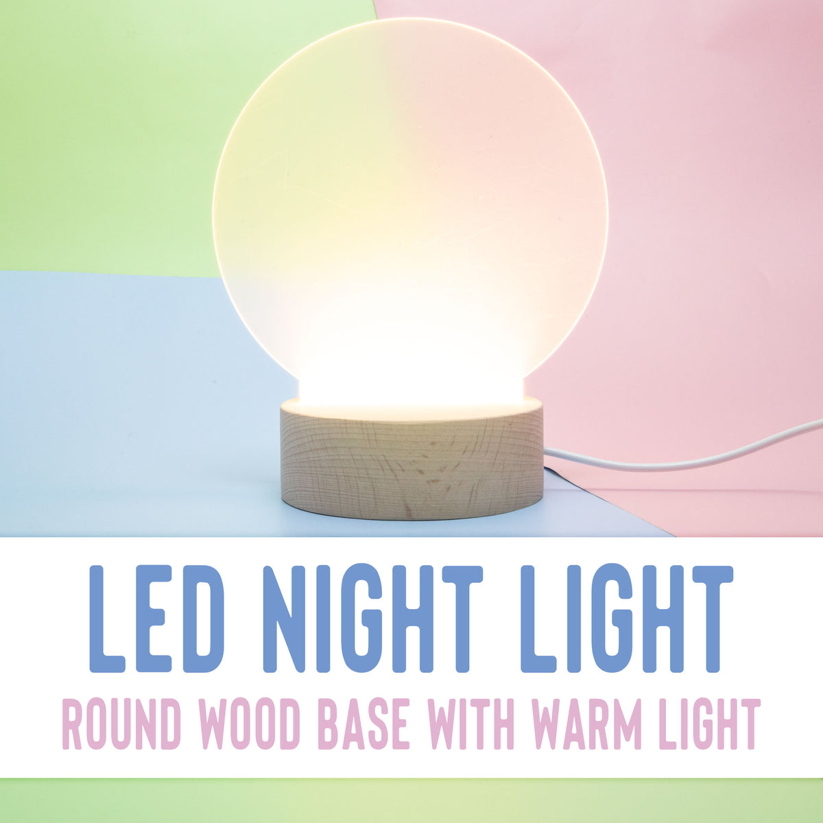LED Night Light - Round Wood Base Warm Light