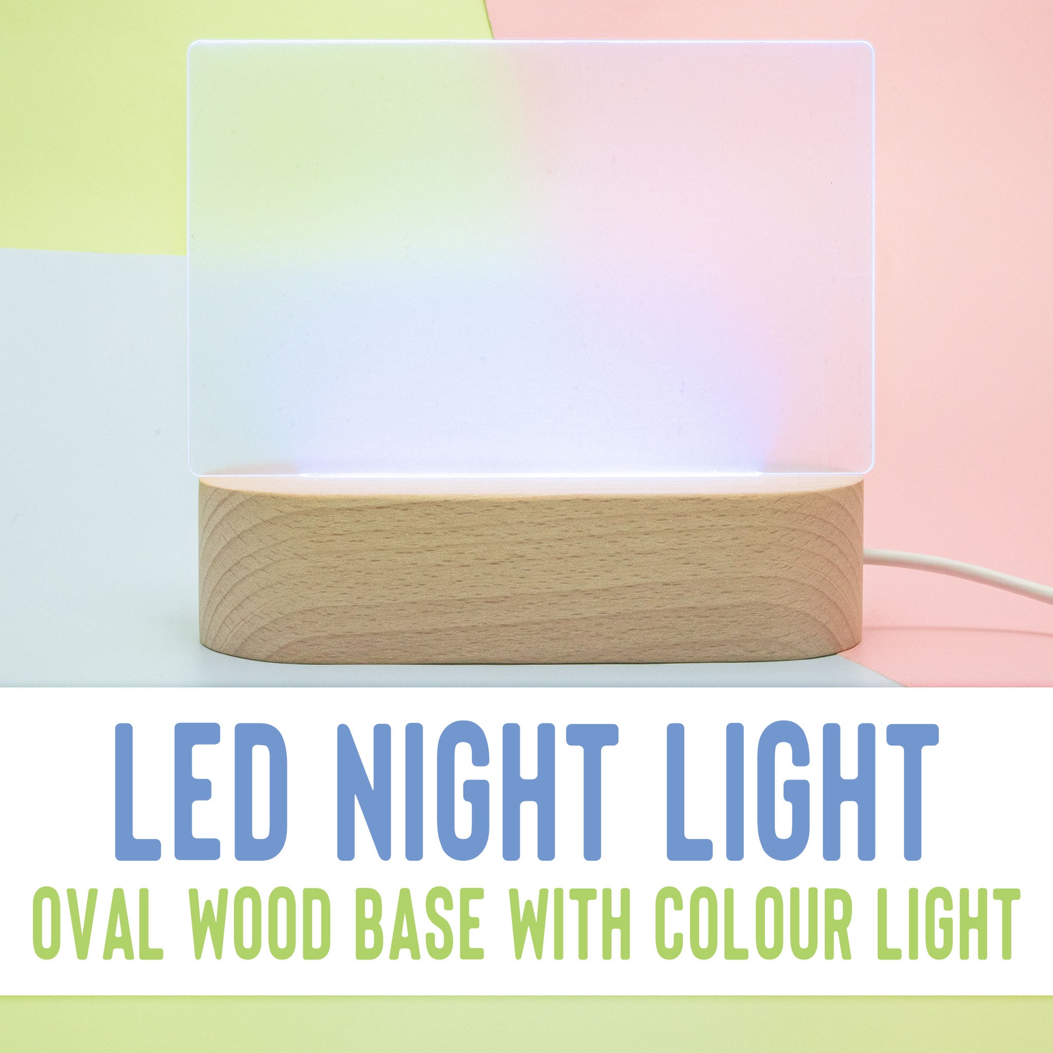 LED Night Light - Oval Wood Base Colour Light