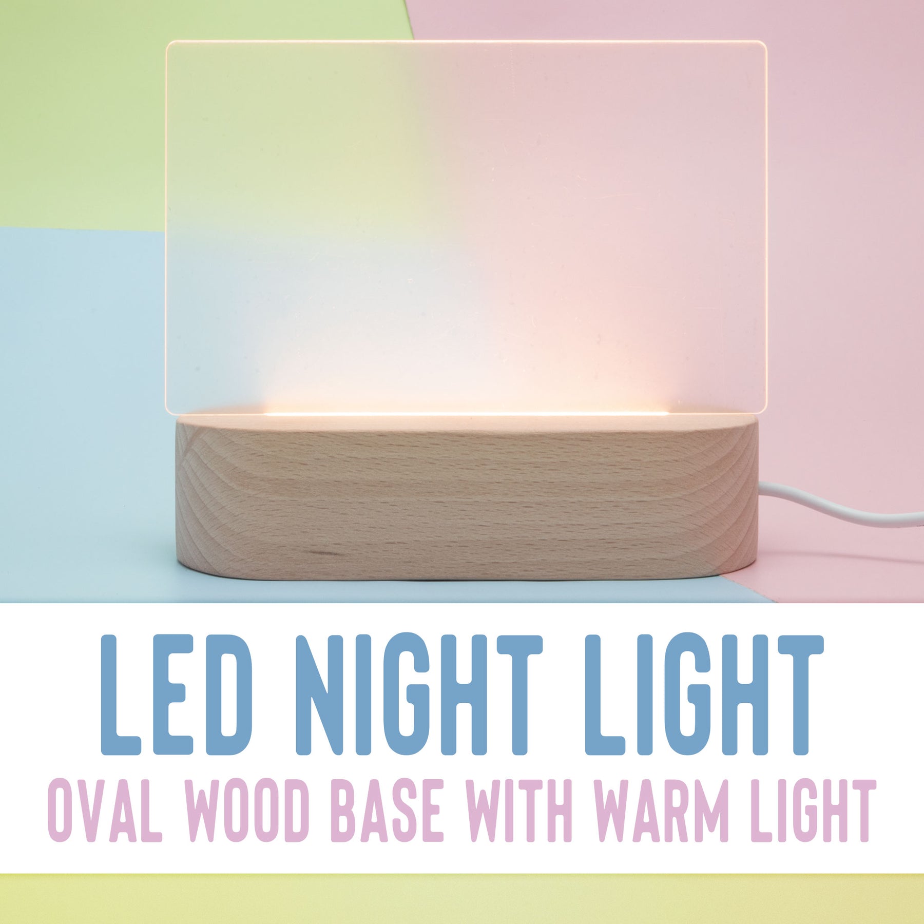 LED Night Light - Oval Wood Base Warm Light